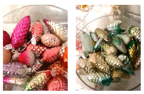 Shikasuki Vintage 1940s to 1960s Christmas Decorations Glass Pinecones from Russia and Ukraine